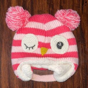 3 For $12 Little Girl Pink and White Striped Owl Beanie